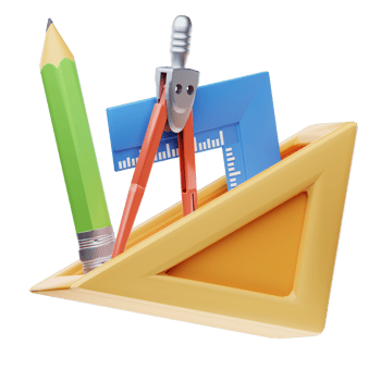 A pencil, ruler and other tools are in a box png