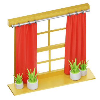 A window with curtains and plants in pots png