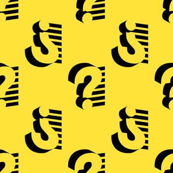 Modern seamless pattern with bold black question marks designed using negative space and stripes on a bright yellow background. Great for creative projects, puzzles, branding, or educational visuals. vector