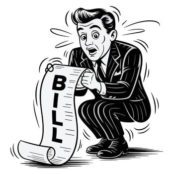 A cartoon man in a suit holding a bill vector