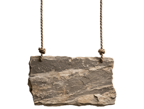 Grey stone sign with rope hanging png