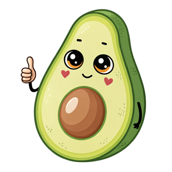 Cute Happy Avocado Character with Smile and Thumbs Up in Transparent Background png