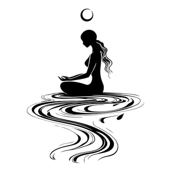 Meditating Girl Sitting On Water Waves vector