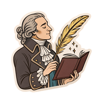Enlightenment Scholar Holding Quill and Book with Magical Sparks on Transparent Background png