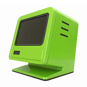 Bright Green Retro Computer Monitor with Transparent Background for Digital Design Projects png
