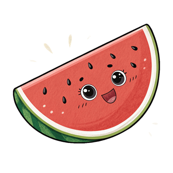 Cute Cartoon Watermelon Slice with Smiling Face and Funny Expression on Transparent Background png