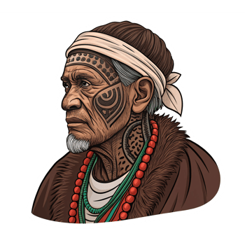Indigenous Elder with Cultural Tattoos and Traditional Jewelry in Detailed Style png