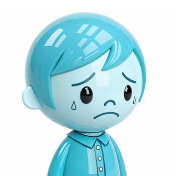Sad Blue Boy Character with Tears Expressing Emotion on Transparent Background png