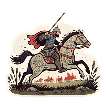 Heroic Knight on Horseback Charging with Sword in Battle Scene with Nature Background png