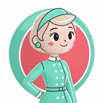 Charming Retro Woman Character in Mint Dress with Circular Background Design png