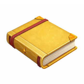 Golden Hardcover Book with Red Strap and Decorative Elements on Transparent Background png