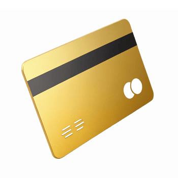 Elegant Gold Credit Card Design with Black Stripe and Modern Details on Transparent Background png
