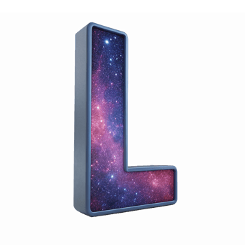 Three Dimensional Letter L with Colorful Galaxy Design on Transparent Background png
