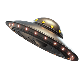 Realistic Metallic UFO with Bright Lights for Sci-Fi Themes and Designs png
