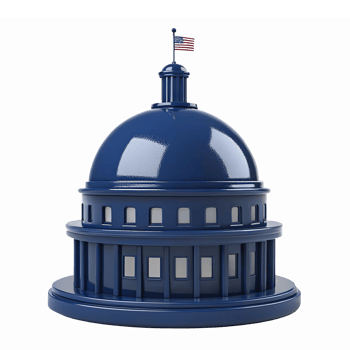 Detailed Blue Capitol Dome Illustration with Flag and Transparent Background for Government Use png