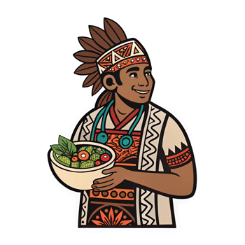 Indigenous Chef Holding Bowl of Fresh Vegetables with Cultural Attire and Handcrafted Details png