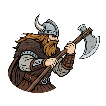 Viking Warrior with Axe in Battle Ready Pose Transparent Background Illustration png