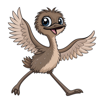 Cheerful Cartoon Bird Character with Outstretched Wings and Happy Expression on Transparent Background png