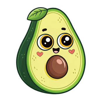 Cute Cartoon Avocado Character with Big Eyes and Happy Expression for Fun Graphics png