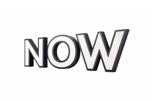 Bold 3D NOW Text Design for Motivational and Inspirational Themes with Transparent Background png