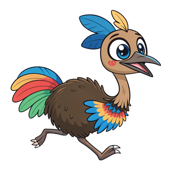 Colorful Cartoon Bird Running with Vibrant Feathers and Cheerful Expression on Transparent Background png