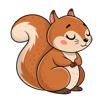 Cute Cartoon Squirrel Character with Closed Eyes and Relaxed Posture on Transparent Background png