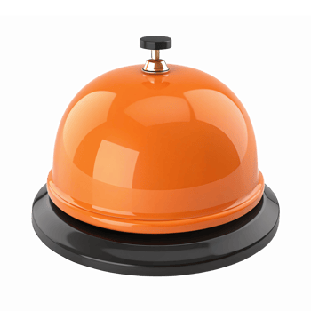 Orange Reception Bell with Glossy Finish for Customer Service and Call to Action png
