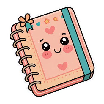 Adorable Cute Kawaii Notebook with Smiling Face and Decorative Elements on Transparent Background png