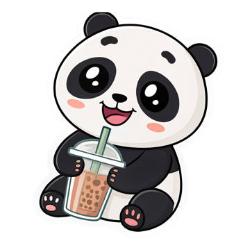 Cute Panda Drinking Bubble Tea with Joyful Expression on Transparent Background png