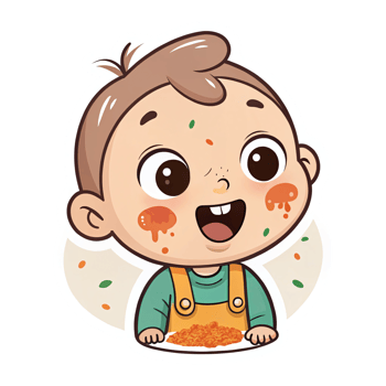 Happy Child Enjoying Messy Meal with Food on Face and Plate in Fun Cartoon Style png