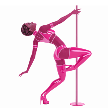 Stylish Pink Dancer Performing at a Pole with Dynamic Pose and Sleek Attire for Dance Projects png