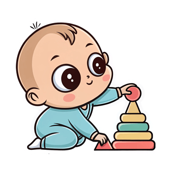 Cute Baby Playing with Colorful Stacking Rings Transparent Background Illustration png