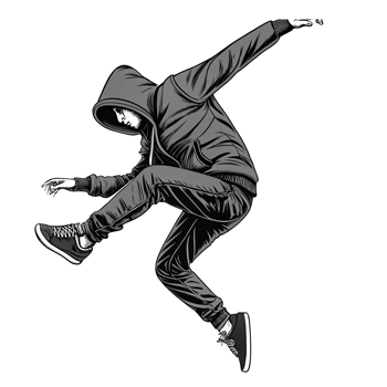 Dynamic Urban Dancer in Hoodie Performing Jumping Dance Move on Transparent Background png