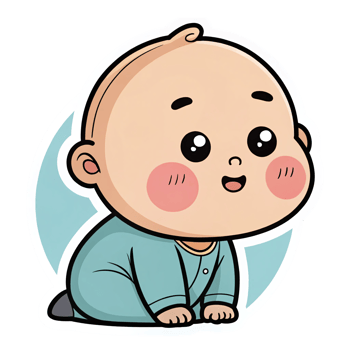 Adorable Happy Baby Crawling in Cute Pajamas with Big Eyes and Blush Pink Cheeks png