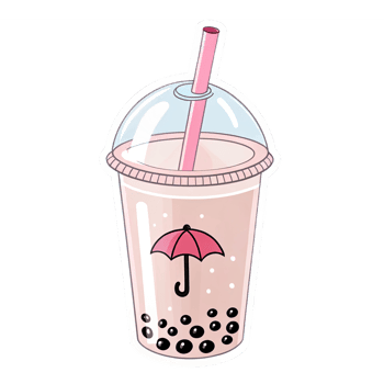 Cute Bubble Tea Drink with Umbrella and Straw on Transparent Background png