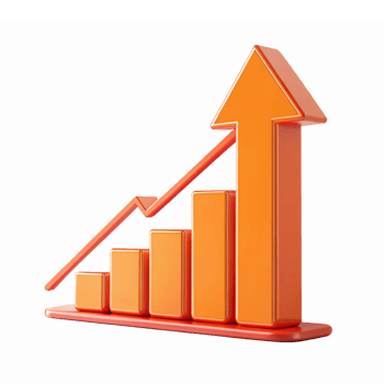 3D Orange Graph Representing Increasing Growth and Progress on Transparent Background png