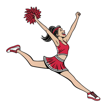 Energetic Cheerleader Jumping with Pom Poms Celebrating Victory in Sports Uniform png