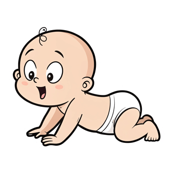 Happy Baby Crawling with Joyful Expression in Diaper Illustration with Transparent Background png