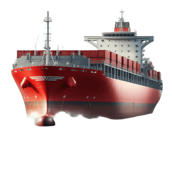 front view red cargo container ship 3d isolated render png