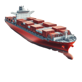 red container cargo ship isolated 3d render side angle png