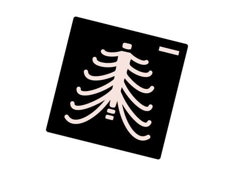 Hand drawn cute illustration chest x-ray. Flat respiratory and bones internal organ scan doodle. Health care or anatomy sticker, icon. Hospital radiography examination or diagnostic. Isolated. vector