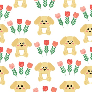 Seamless pattern cute cartoon puppy and flower. animal pattern for wallpaper, background and gift wrap paper vector