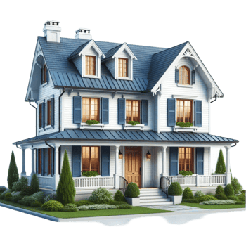 Elegant Two-Story Blue Roof House png