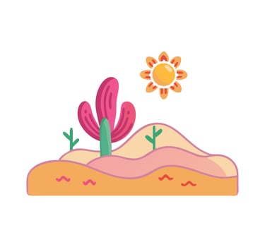 Cactus desert landscape with sun and cactus vector