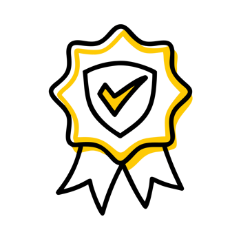The badge is a yellow star with a check mark png