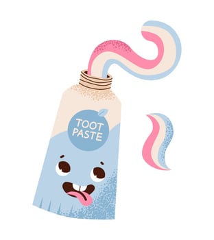 Flat illustration of a cute toothpaste character related to dental hygiene. Oral care and dentistry, suitable. Medical, stomatology, and wellness concepts. vector