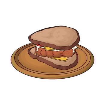 sandwich on wooden plate vector