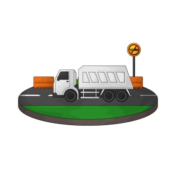white truck on the road illustration vector