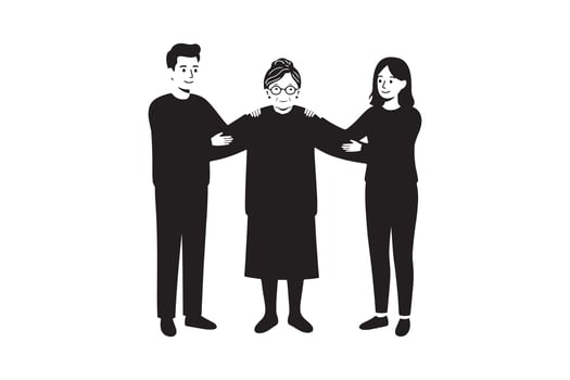 Family Helping Senior Woman Silhouette - Caregiving Silhouette vector