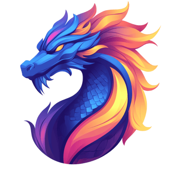 Majestic blue and orange dragon with fiery mane on transparent background a digital fantasy illustration png
